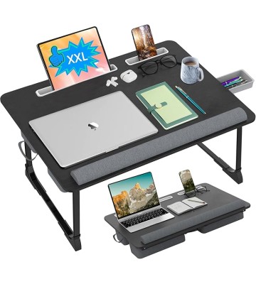 Laptop Lap Desk for Bed, 26" Extra Foldable Laptop Bed Tray Table for Couch - with Cushion & Storage Drawer, Wrist Rest, Tablet & Phone Holder, Foldable Computer Desk for Working & Writing