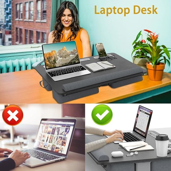 Laptop Lap Desk for Bed, 26" Extra Foldable Laptop Bed Tray Table for Couch - with Cushion & Storage Drawer, Wrist Rest, Tablet & Phone Holder, Foldable Computer Desk for Working & Writing