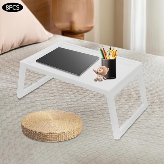 Set of 8 Foldable Laptop Desk Notebook Stand Reading Holder, Portable Mini Bed Table Lap Standing Desk for Bed/Desk White
