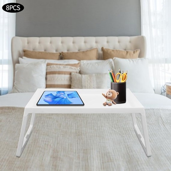 Set of 8 Foldable Laptop Desk Notebook Stand Reading Holder, Portable Mini Bed Table Lap Standing Desk for Bed/Desk White