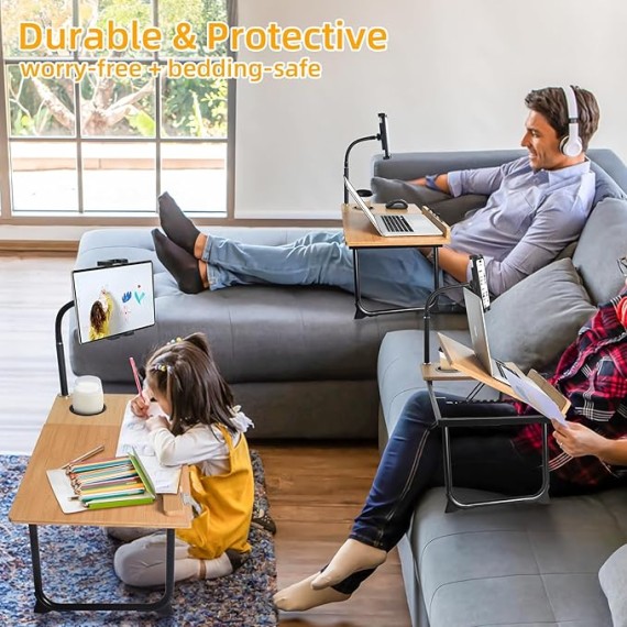 Laptop Desk in Bed,  Adjustable Bamboo Lap Desk Table with Gooseneck Tablet Holder Mount for Laptop,Tablet,Phone,Book Reading