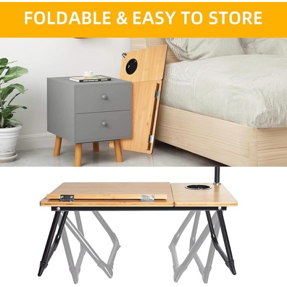 Laptop Desk in Bed,  Adjustable Bamboo Lap Desk Table with Gooseneck Tablet Holder Mount for Laptop,Tablet,Phone,Book Reading
