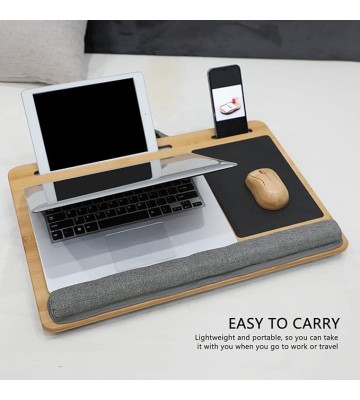Lap Laptop Desk, 21.7X14.2in Ergonomic Bamboo Laptop Stand, Portable Laptop Table with Soft Cushion for Laptops, Phones, Tablets, and Books