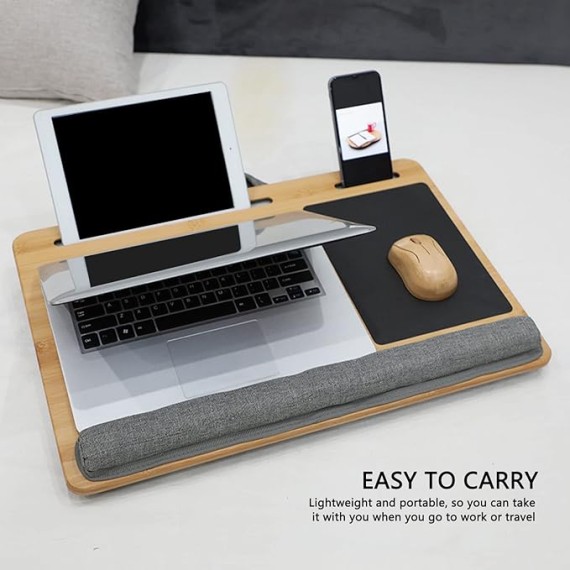 Lap Laptop Desk, 21.7X14.2in Ergonomic Bamboo Laptop Stand, Portable Laptop Table with Soft Cushion for Laptops, Phones, Tablets, and Books