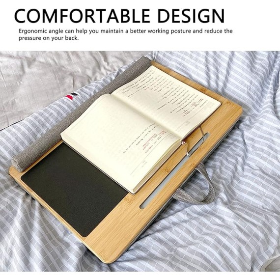 Lap Laptop Desk, 21.7X14.2in Ergonomic Bamboo Laptop Stand, Portable Laptop Table with Soft Cushion for Laptops, Phones, Tablets, and Books