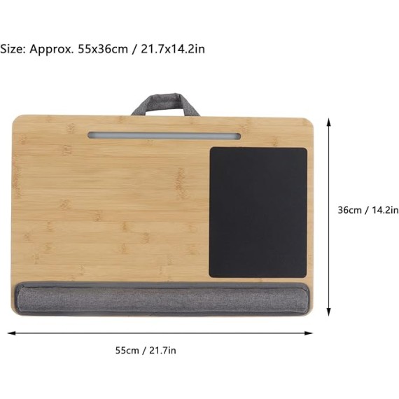 Lap Laptop Desk, 21.7X14.2in Ergonomic Bamboo Laptop Stand, Portable Laptop Table with Soft Cushion for Laptops, Phones, Tablets, and Books