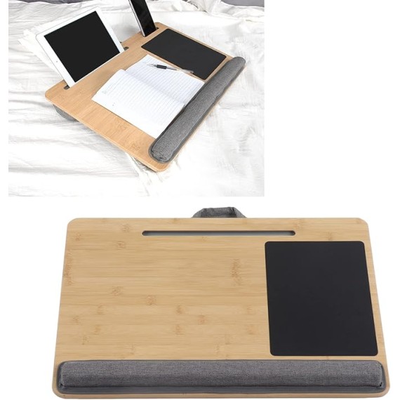 Lap Laptop Desk, 21.7X14.2in Ergonomic Bamboo Laptop Stand, Portable Laptop Table with Soft Cushion for Laptops, Phones, Tablets, and Books