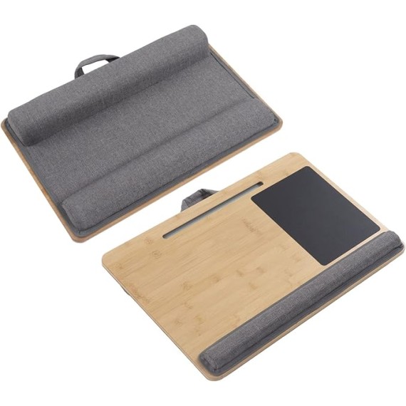 Lap Laptop Desk, 21.7X14.2in Ergonomic Bamboo Laptop Stand, Portable Laptop Table with Soft Cushion for Laptops, Phones, Tablets, and Books