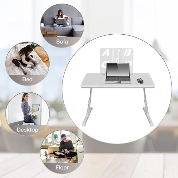 Lap Desk for Bed, Lap Desk Bed Desk, Foldable Computer Table, Adjustable Bed Table with Drawer & Bookshelf, Reading Holder for Bed Sofa Couch Floor