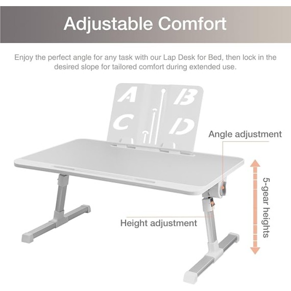 Lap Desk for Bed, Lap Desk Bed Desk, Foldable Computer Table, Adjustable Bed Table with Drawer & Bookshelf, Reading Holder for Bed Sofa Couch Floor