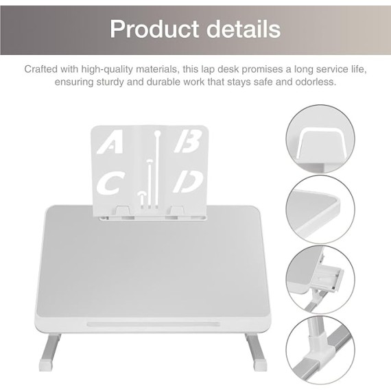 Lap Desk for Bed, Lap Desk Bed Desk, Foldable Computer Table, Adjustable Bed Table with Drawer & Bookshelf, Reading Holder for Bed Sofa Couch Floor