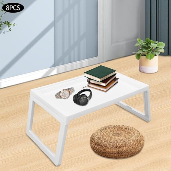 8 Pcs Lap Desk Kids, Lap Desks Lap Tray, Breakfast in Bed Trays for Eating, Lap Trays for Eating on Couch, Kids Eating Table, Lap Desk Tray for Writing Eating Game Classroom (White-Foldable, 8 Pcs)