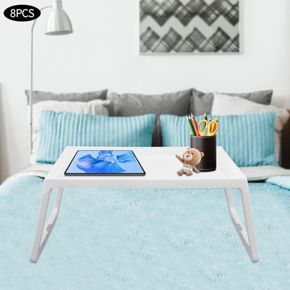 8 Pcs Lap Desk Kids, Lap Desks Lap Tray, Breakfast in Bed Trays for Eating, Lap Trays for Eating on Couch, Kids Eating Table, Lap Desk Tray for Writing Eating Game Classroom (White-Foldable, 8 Pcs)
