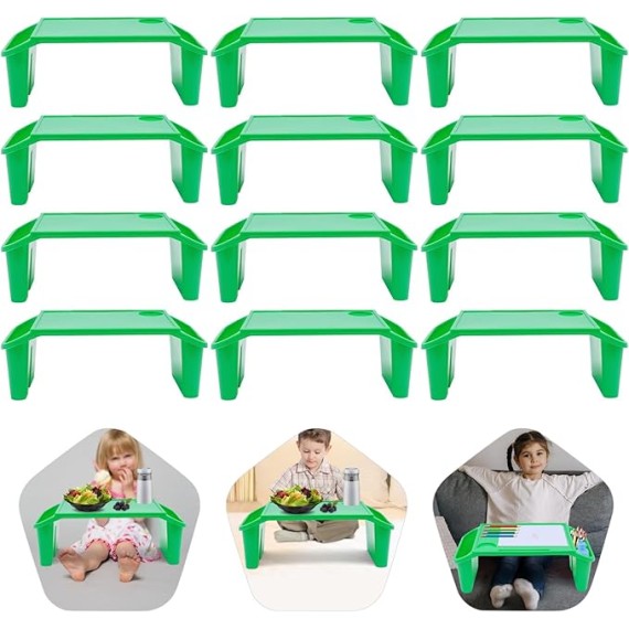 12 Pcs Lap Desk Kids, Lap Desks Lap Tray, Breakfast in Bed Trays for Eating, Lap Trays for Eating on Couch, Kids Eating Table, Lap Desk Tray for Writing Eating Game Classroom (Green, 12 Pcs)