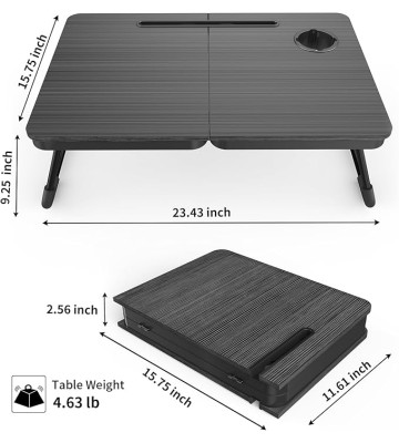 Portable Foldable Laptop Desk for Bed and Couch, Adjustable Lap Desk with Cup Holder and Phone Holder, Ideal for Working, Reading, Writing, and Breakfast (Black)