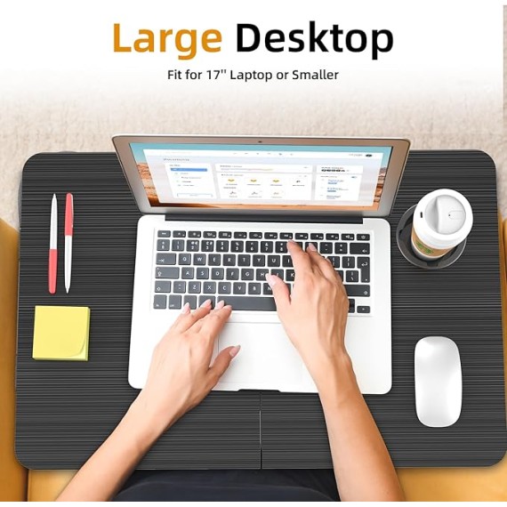 Portable Foldable Laptop Desk for Bed and Couch, Adjustable Lap Desk with Cup Holder and Phone Holder, Ideal for Working, Reading, Writing, and Breakfast (Black)