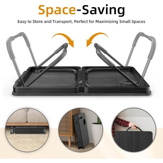 Portable Foldable Laptop Desk for Bed and Couch, Adjustable Lap Desk with Cup Holder and Phone Holder, Ideal for Working, Reading, Writing, and Breakfast (Black)