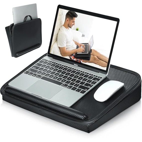 Laptop Lap Desk with Cushion, Comfortable Lap Desk for Laptop and Tablet PC, Portable Laptop Desk Stand, Lightweight Laptop Storage Bag with Handle, Fits up to 16.2in, Black