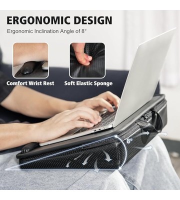 Laptop Lap Desk with Cushion, Comfortable Lap Desk for Laptop and Tablet PC, Portable Laptop Desk Stand, Lightweight Laptop Storage Bag with Handle, Fits up to 16.2in, Black