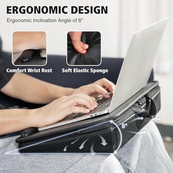 Laptop Lap Desk with Cushion, Comfortable Lap Desk for Laptop and Tablet PC, Portable Laptop Desk Stand, Lightweight Laptop Storage Bag with Handle, Fits up to 16.2in, Black