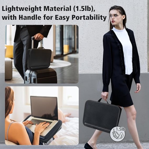Laptop Lap Desk with Cushion, Comfortable Lap Desk for Laptop and Tablet PC, Portable Laptop Desk Stand, Lightweight Laptop Storage Bag with Handle, Fits up to 16.2in, Black