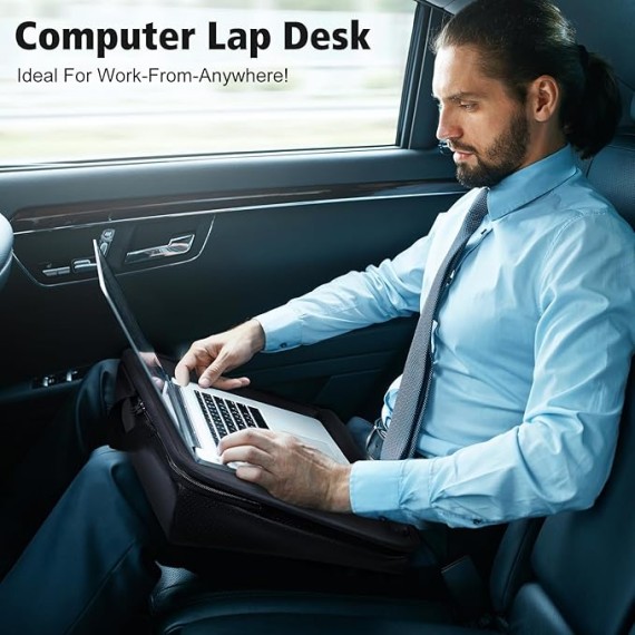 Laptop Lap Desk with Cushion, Comfortable Lap Desk for Laptop and Tablet PC, Portable Laptop Desk Stand, Lightweight Laptop Storage Bag with Handle, Fits up to 16.2in, Black
