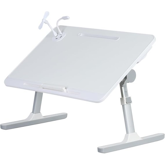 Laptop Bed Tray Table, Height Angle Adjustable Laptop Bed Stand, Portable Laps Desk with Foldable Legs Foldable Laps Tablet Table for Sofa Couch White