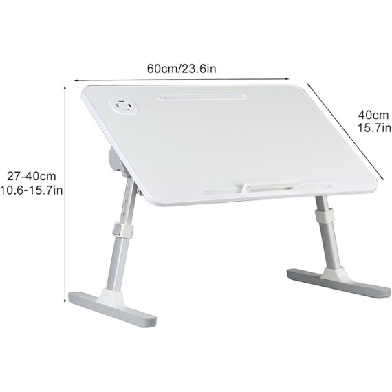 Laptop Bed Tray Table, Height Angle Adjustable Laptop Bed Stand, Portable Laps Desk with Foldable Legs Foldable Laps Tablet Table for Sofa Couch White