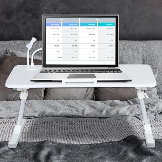 Laptop Bed Tray Table, Height Angle Adjustable Laptop Bed Stand, Portable Laps Desk with Foldable Legs Foldable Laps Tablet Table for Sofa Couch White