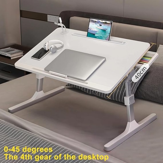 Laptop Bed Tray Table, Height Angle Adjustable Laptop Bed Stand, Portable Laps Desk with Foldable Legs Foldable Laps Tablet Table for Sofa Couch White