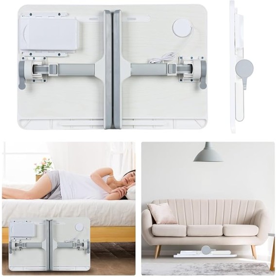 Laptop Bed Tray Table, Height Angle Adjustable Laptop Bed Stand, Portable Laps Desk with Foldable Legs Foldable Laps Tablet Table for Sofa Couch White
