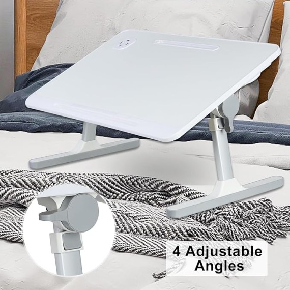 Laptop Bed Tray Table, Height Angle Adjustable Laptop Bed Stand, Portable Laps Desk with Foldable Legs Foldable Laps Tablet Table for Sofa Couch White