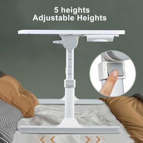 Laptop Bed Tray Table, Height Angle Adjustable Laptop Bed Stand, Portable Laps Desk with Foldable Legs Foldable Laps Tablet Table for Sofa Couch White