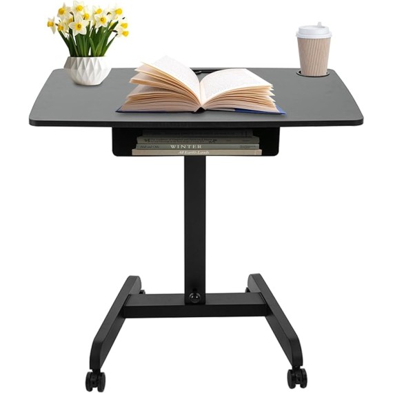 Mobile Computer Desk,Standing Height Adjustable Laptop Desk Rolling Table,Overbed Table,Adjustable Computer Desk Cart,Laptop Standing Desk Cart with 4 Wheels&Shelf