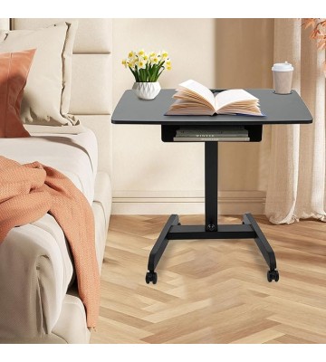 Mobile Computer Desk,Standing Height Adjustable Laptop Desk Rolling Table,Overbed Table,Adjustable Computer Desk Cart,Laptop Standing Desk Cart with 4 Wheels&Shelf