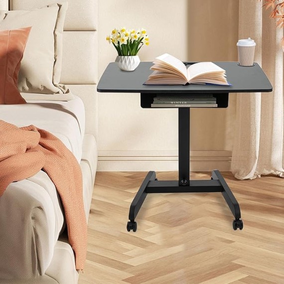 Mobile Computer Desk,Standing Height Adjustable Laptop Desk Rolling Table,Overbed Table,Adjustable Computer Desk Cart,Laptop Standing Desk Cart with 4 Wheels&Shelf