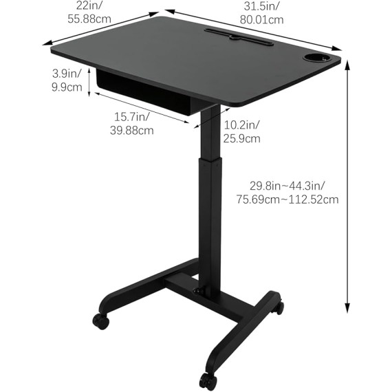 Mobile Computer Desk,Standing Height Adjustable Laptop Desk Rolling Table,Overbed Table,Adjustable Computer Desk Cart,Laptop Standing Desk Cart with 4 Wheels&Shelf