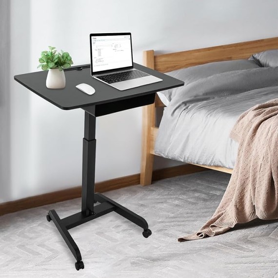 Mobile Computer Desk,Standing Height Adjustable Laptop Desk Rolling Table,Overbed Table,Adjustable Computer Desk Cart,Laptop Standing Desk Cart with 4 Wheels&Shelf