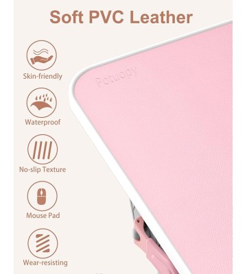 Adjustable Laptop Desk for Bed,  Leather Bed Table Tray with Removable Stopper, Portable & Lightweight Bed Desk for Working Writing Drawing Eating, Pink (21.65"*13")