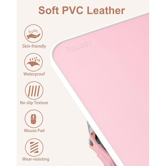 Adjustable Laptop Desk for Bed,  Leather Bed Table Tray with Removable Stopper, Portable & Lightweight Bed Desk for Working Writing Drawing Eating, Pink (21.65"*13")