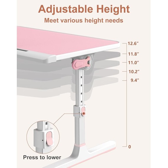 Adjustable Laptop Desk for Bed,  Leather Bed Table Tray with Removable Stopper, Portable & Lightweight Bed Desk for Working Writing Drawing Eating, Pink (21.65"*13")