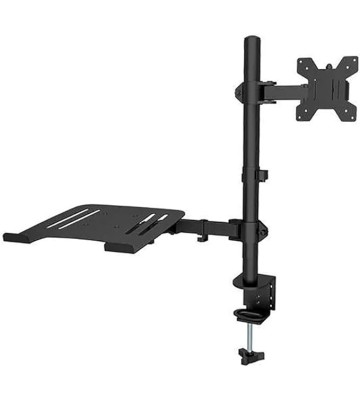 M074 Dual LCD Monitor Desk Mount Fully Adjustable Stand with Extra Laptop Tray, Fits Laptops Up to 17" and Screens Up to 32"