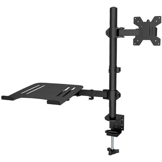 M074 Dual LCD Monitor Desk Mount Fully Adjustable Stand with Extra Laptop Tray, Fits Laptops Up to 17" and Screens Up to 32"