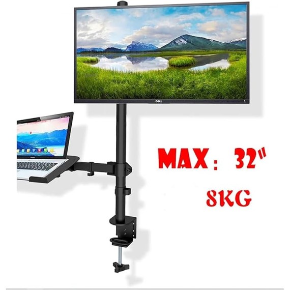 M074 Dual LCD Monitor Desk Mount Fully Adjustable Stand with Extra Laptop Tray, Fits Laptops Up to 17" and Screens Up to 32"