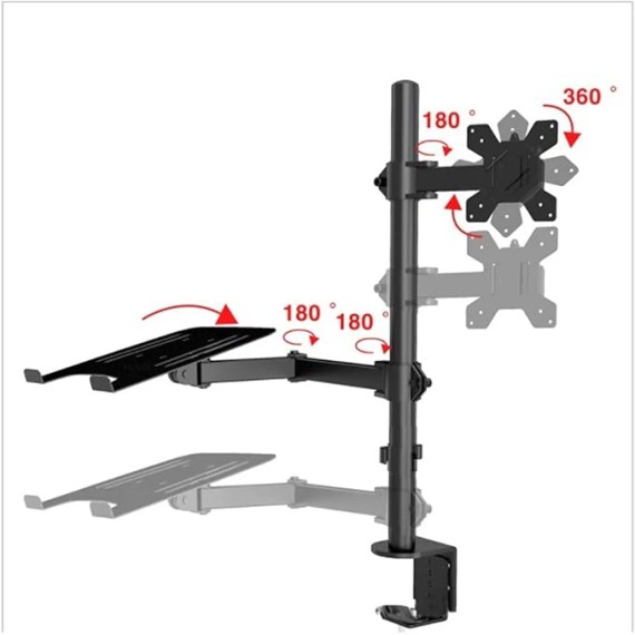 M074 Dual LCD Monitor Desk Mount Fully Adjustable Stand with Extra Laptop Tray, Fits Laptops Up to 17" and Screens Up to 32"