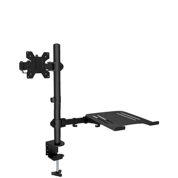 M074 Dual LCD Monitor Desk Mount Fully Adjustable Stand with Extra Laptop Tray, Fits Laptops Up to 17" and Screens Up to 32"