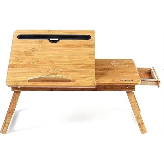 Laptop Bed Table Wooden Laptop Desk Portable Folding Desk Sofa Bed Notebook Stand Study Table with Drawer + Cup Holder + Phone