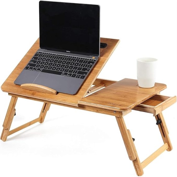 Laptop Bed Table Wooden Laptop Desk Portable Folding Desk Sofa Bed Notebook Stand Study Table with Drawer + Cup Holder + Phone