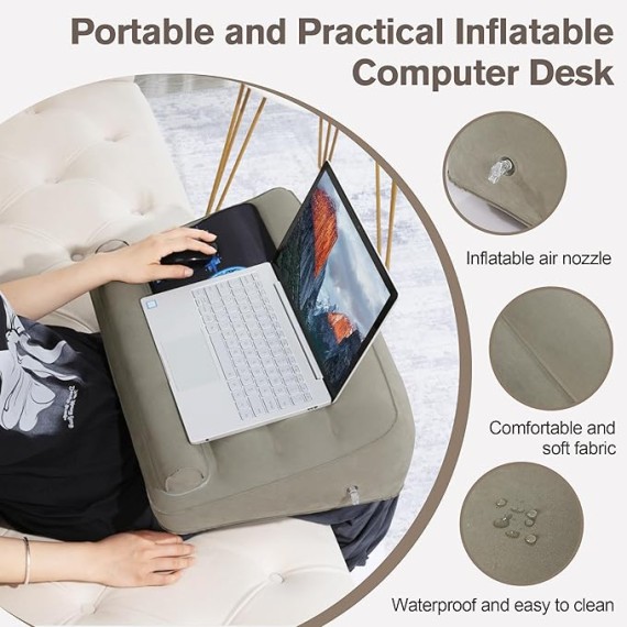 lnflatable Lap Laptop Desk,Soft Controller Game Pillow with Anti-Slip Strip,Portable Inflatable Travel Table Fits up to 15.6 inch Laptop for Reading,Gaming,Playing,Working in Bed Sofa Travel