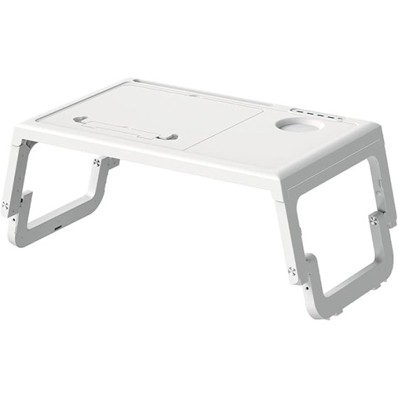 Bed Table, Lightweight Foldable Bed Desk Adjustable Height Tilt Surface Laptop Desk Floor Desk Lap Desk Laptop Table Folding Legs Breakfast Serving Tray Desk Laptop Ideal for Bed Couch, White